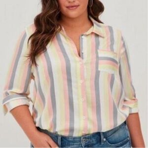 Torrid Lizzie Multi Striped Button Down Shirt Size 2